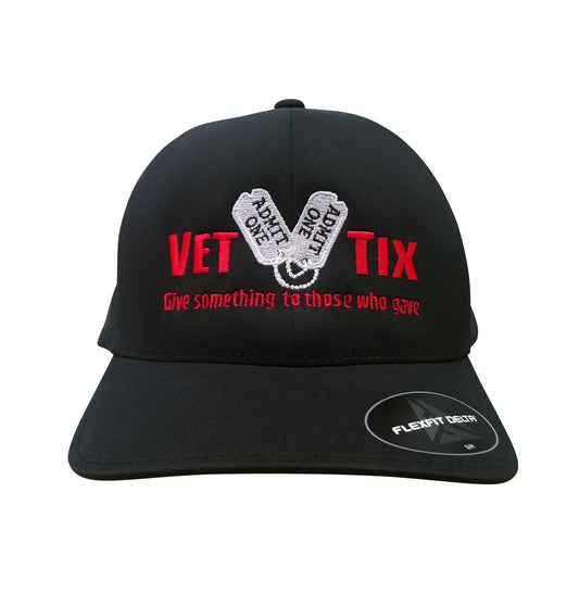 Vet Tix DELTA FITTED Cap - Black Cap with Red Vet Tix - No Branch