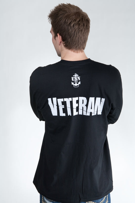 Navy Veteran (on back) Vet Tix Black Long Sleeve Shirt