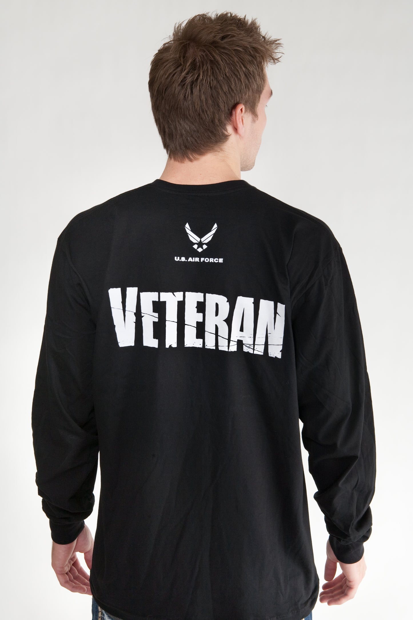 Air Force Veteran (on back) Vet Tix Black Long Sleeve Shirt