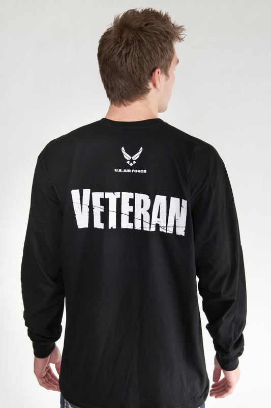 Air Force Veteran (on back) Vet Tix Black Long Sleeve Shirt