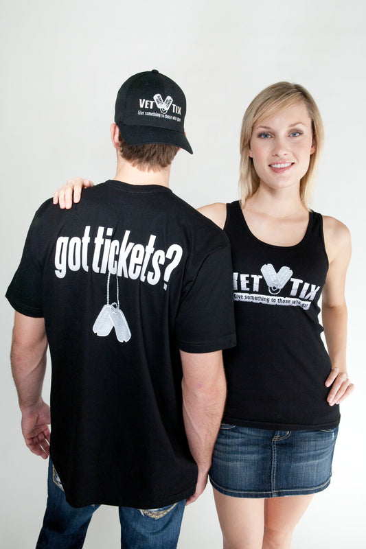 Got Tickets - Vet Tix (on front) Black Short Sleeve Shirt with Got Tickets (on back)