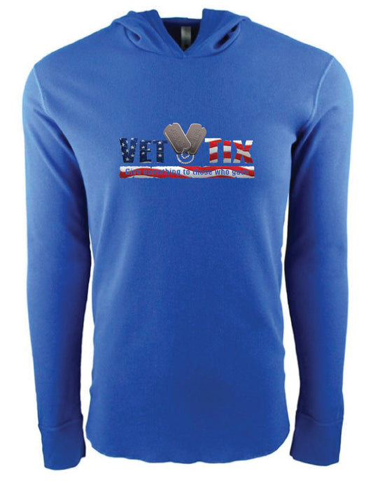 Vet Tix Flag Logo - Retro Heather Royal - Long Sleeved Hooded T-shirt - No Branch