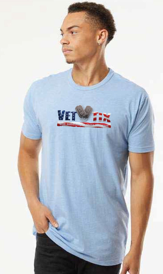 Vet Tix FLAG Logo - Heather Columbia Blue - Short Sleeve Shirt - No Branch
