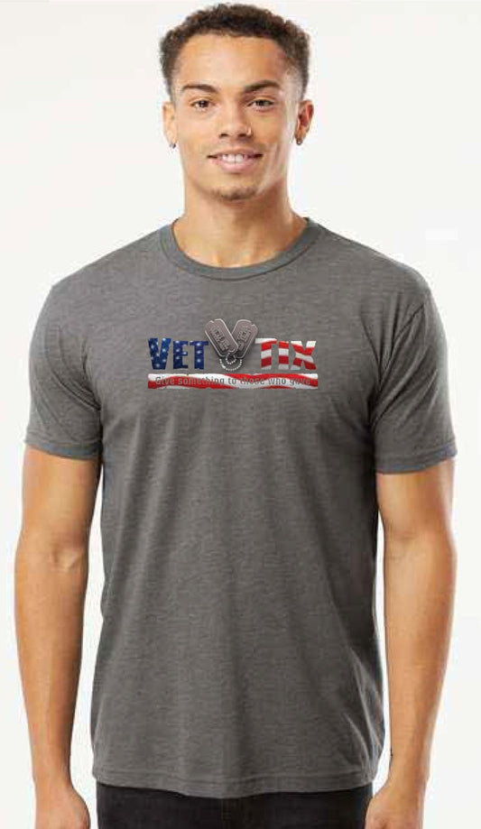 Vet Tix FLAG Logo - Heather Heavy Metal - Short Sleeve Shirt - No Branch