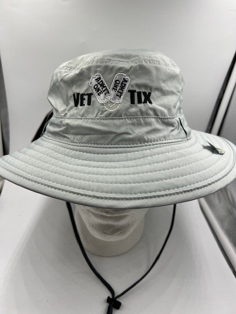 Vet Tix Boonie / Bucket Hat - LIGHT GREY with Embroidered Logo - One Size Fits Most