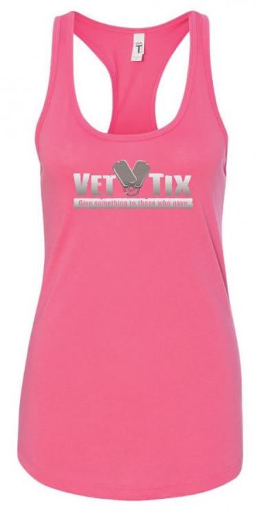 Women's HOT PINK Racerback Tank - Vet Tix 3 Color Logo